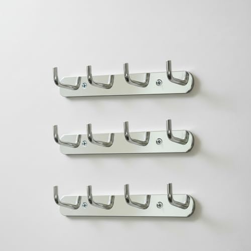 SOSSI - 4 Pin Stainless Steel Bathroom Towel Hooks Rail, Robe Hook, Wall Mounted Hook Rail for Cloth Hanger, Key Holder - Towel Hanger (Chrome Finish) (Pack of 3)