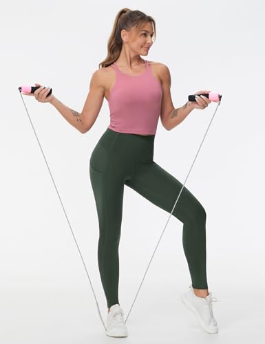 Image of THE GYM PEOPLE Thick High Waist Yoga Pants with Pockets, Tummy Control Workout Running Yoga Leggings for Women