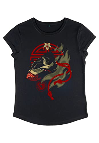 Disney Mulan Fighting Spirit-Camiseta de Manga Larga para Mujer, Negro, M