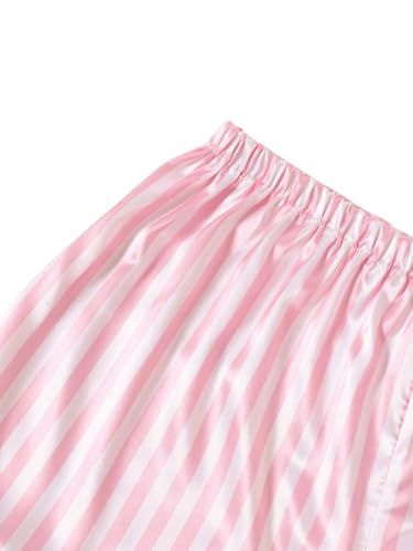 Image of Remidoo Women's Silk Satin Pajama Set Striped Button Up Pjs Short Sleeve Loungewear