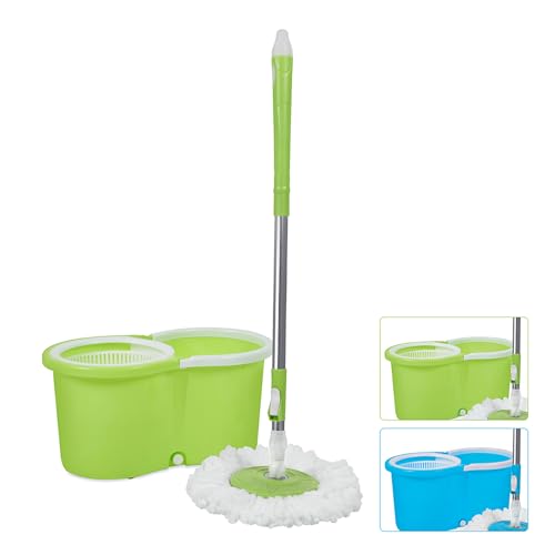 Royalford Easy Wring & Clean Spin Mop & Bucket Set with Free extra Mop Head RF12960 Turbo Refill 100% Microfibre Mop Head 110cm Handle Floor Mop with Spinning Wringer Assorted Color Sets