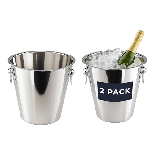 Chabrias 2 Pack 5 Litre Polished Stainless Steel Champagne & Wine Ice Bucket Durable Double-Wall Drinks Cooler with Carry Handles | Professional Bar & Home Entertaining Bucket