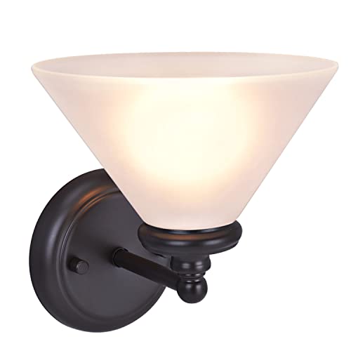 Image of Aspen Creative 62145, One Metal Bathroom Light Fixture, 6-1 /2 inch Wide, Transitional Design in Oil Rubbed Bronze with Frosted Glass Shade Vanity Wall