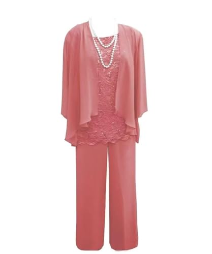 3 Pieces Mother of The Bride Dress Pant Suits with Jacket for Wedding Long Sleeve Lace Formal Outfits for Women PG0283