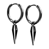 Minimalist Spike Dangle Drop Earrings for Men & Women - Hypoallergenic Stainless Steel Geometric Dangling Charm Hoop, Cartilage Tragus Helix Piercings Punk Jewellery Gift (Black)
