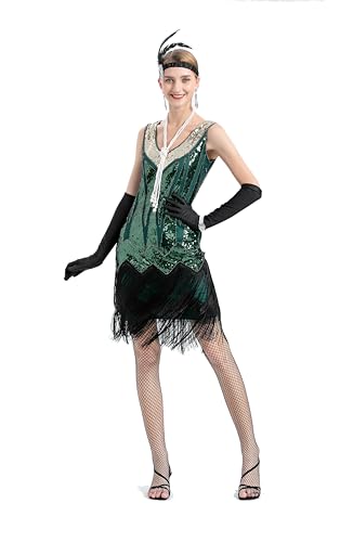 Image of Peacock-inspired 1920s Gatsby Beaded Flapper Sling Dress Womens Vintage Cocktail Dress W /Complete Accessories Set