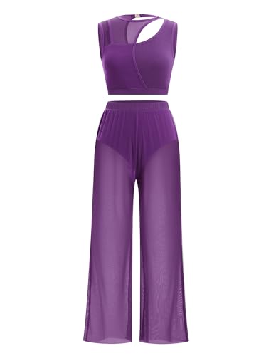 Costume de danse lyrique femme avec ensemble haut court et pantalon large de scène