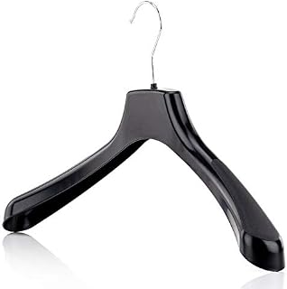 HANGERWORLD 10 Pack Broad Shoulder Black Plastic Coat Hangers - 42.5cm Wide with 4cm Thick Shoulders, Non-Slip Clothes Hanger