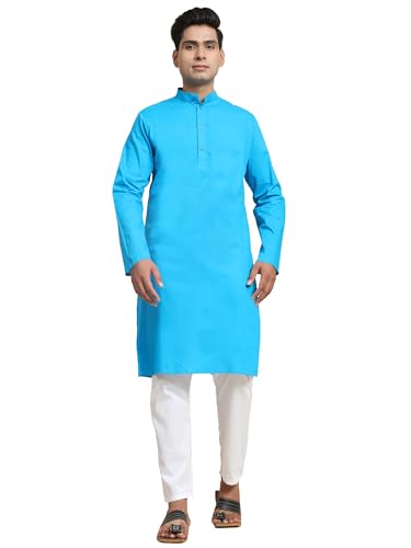 Amazon Brand - Anarva Men's Pure Cotton Solid Kurta Pajama Set Mandarin Collar Casual Yoga Dress