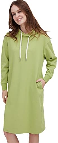 ASOBIO Women's Hoodie Dress, Drawstring Lightweight Long Sleeve Pullover Hooded Sweatshirt for Casual Outdoor Sports Wear Green