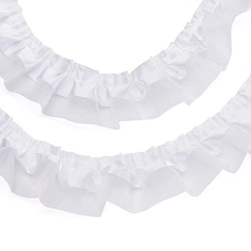 PandaHall 21.8 Yards Satin Organza Lace Edge Trim 2-Layer Gathered Ruffle Chiffon Ribbon 1-5/8 Inch White Pleated Edging Trimmings Fabric for Cloth Sewing Embroidered Applique Wedding Party Décor - Image 2