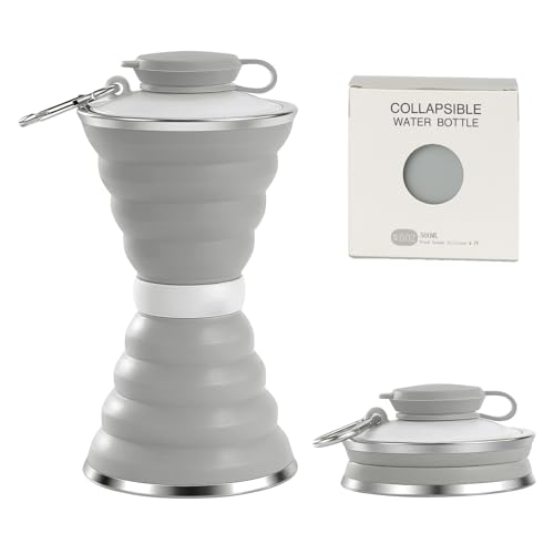 TAIANJI Trinkflasche Faltbar, Wasserflasche 500ml Mit Karabiner, BPA-Frei Auslaufsichere für Outdoor, Laufen, Fitnessstudio, Reisen, Wandern