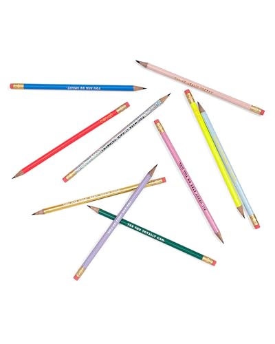 Image of ban.do Write On Colorful Pencil Set of 10, Pre-Sharpened #2 School /Office Graphite Pencils for Adults, Compliment /Sayings Pencils for Girls, Compliments