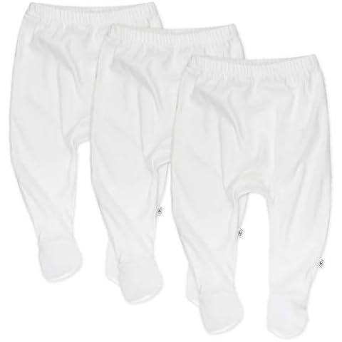 HonestBaby Unisex Baby 3-pack Footed Roomy Fit Pull On Bottoms 100% Organic Cotton For Infant Boys, Girls, Pants, Bright White, Newborn US Cover