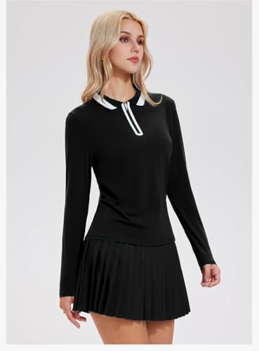 Image of Tennis Skirt Sets for Women Zipper Color Block High Waisted Golf Polo Two Piece Skirt Set Women 2 Piece Outfits
