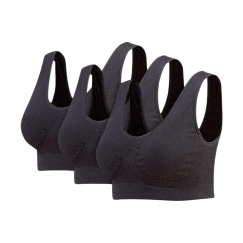 ZYBUX - 3 Pack Women's Seamless Comfort Bra Comfy Shapewear Sports Stretch Crop Top Vest Support (Black, Extra Large)