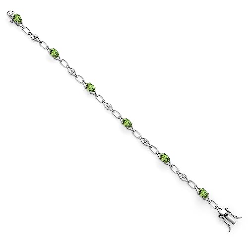 Gem Stone King 925 Sterling Silver Green Peridot and Round White Lab Grown Diamond Tennis Bracelet For Women (3.04 Cttw, Gemstone Birthstone, Oval 6X4MM, 7.25 Inches)2