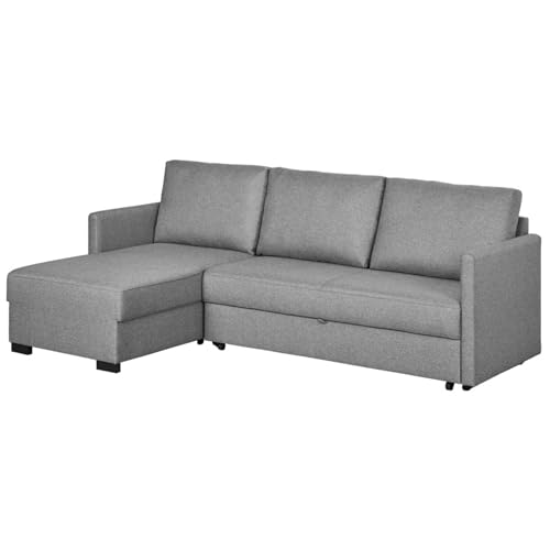 Lourini® Sofá Chaise Longue Cama 3 Plazas, Máximo Relax y Confort, Sofá en L de Salón, Tres Plazas, Convertible, Extensible, Esquinero, Corner Sofa, Fácil Montaje (Gris)