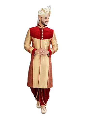 Luxurious Gold Maroon Indian Wedding Indo-Western Sherwani for Men