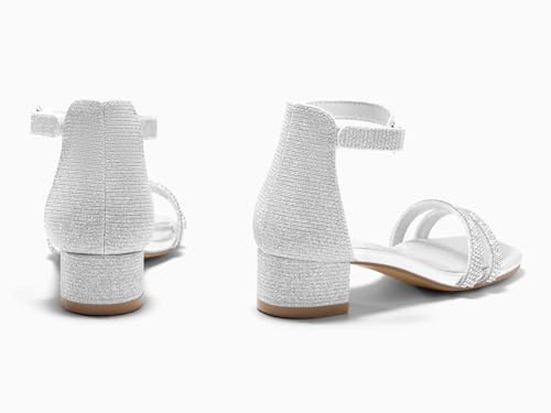 Image of Coutgo Girls Dress Shoes Sandals Chunky Low Heels Rhinestone Strap Flower Girl Wedding Party Shoes