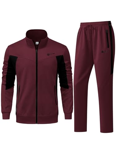 Men's Tracksuit 2 Pieces Set Full Zip Athletic Sports Set Long Sleeve Lightweight Jogging Sweatsuit Outfits