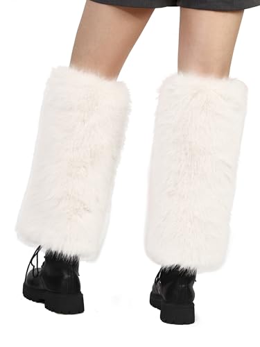 LA CARRIE Women Fuzzy Faux Fur Leg Warmers Fluffy Winter Long Foot Cuffs Furry Boot Socks4