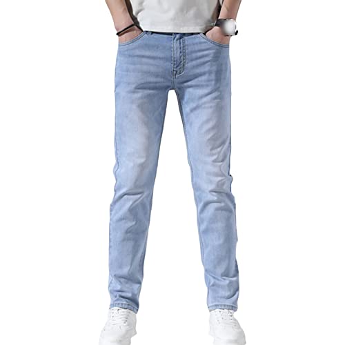 Men's Slim Fit Skinny Stretch Jeans Classic Retro Straight Leg Denim Pants Washed Distressed Comfy Jean Trousers (Light Blue,38)