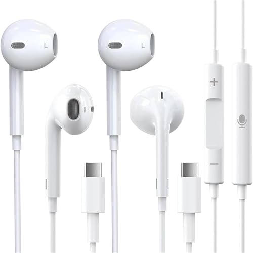 2 Pack USB C Wired In-Ear Headphones,Type C Earphones Earbuds Noise Isolating with Mic&Volume Control for iPhone 15/15 Plus/15 Pro/15 Pro Max,iPad Pro,Samsung Galaxy S24 S23 S22 S21,h-uawei,Pixel 7/6