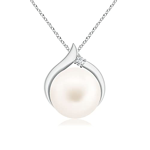 Angara Freshwater Pearl Solitaire Pendant for Women | Round Freshwater Cultured Pearl Diamond Solitaire Pendant Necklace in 14K Solid Gold/Platinum | June Birthday, Gemstone Jewellery Gift