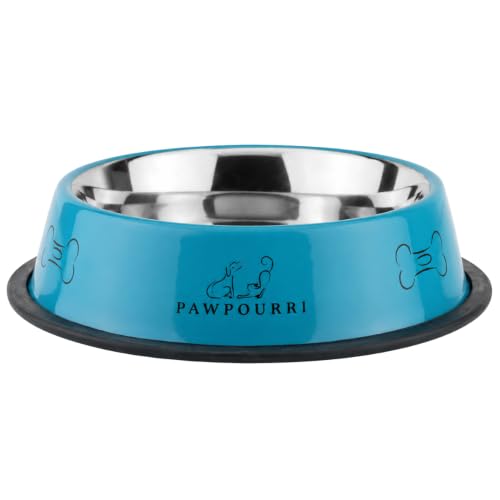 Image of Combo of Anti-Skid Feeding Bowls for Dogs, Cats & Puppy Pet Bowl Pack 2 Stainless Steel Pet Bowl (700 ml Each, Blue & White)