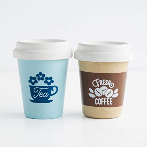 Le Toy Van - Honeybake - Take Away Coffee Cup and Tea Cup - Travel Mug Set - Kids Kitchen Accessories - Role Play Wooden Play Food - Toy Kitchen Accessories - Wooden Kitchen Toys - Age 2+ Years