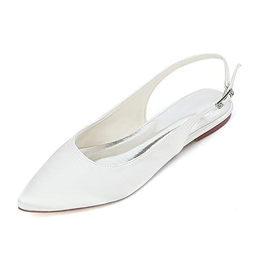 Charmstep Women Satin Wedding Flat Shoes for Bride Pointed Toe Slingback Ballet Pumps Bridal Party Dress Shoes 2046-22