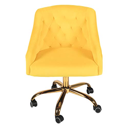 Lynslim Velvet Chair - 360° Swivel Height Adjustable Home Office Chair For Living Room Bedroom Modern Mid-Back Tufted Vanity Chair, Gold Star Base& Large Sitting Depth (Yellow) #TOP27