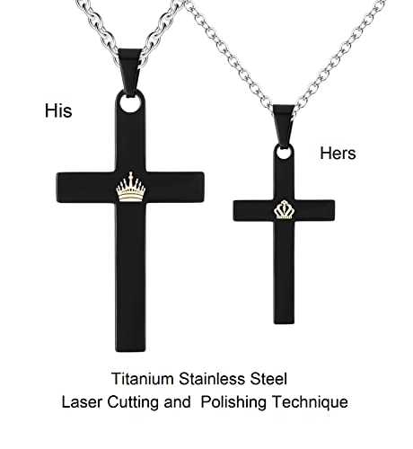 SunnyHouse Jewelry His & Hers Matching Set King Queen Cross Couple Pendant Necklace Korean Love Style with a Lucky Bean4