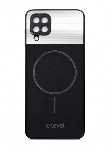 Image of Bintage Mac Safe Design Hard Slim Back Case | Soft Border Camera Protect | Dual PU Leather Finish Back Cover Compatible for Samsung Galaxy A12 (4G) - White & Black