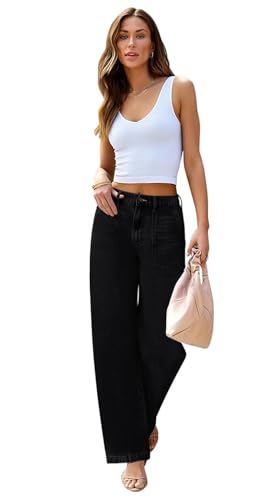 Image of Wide Leg Jeans for Women High Waist Stretch Cargo Denim Pants