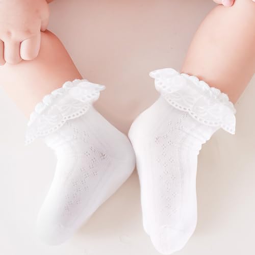 3 Pairs Girls Ruffle Socks White Fancy Ruffled Lace Dress Socks for Girls Toddler Daily Wear4
