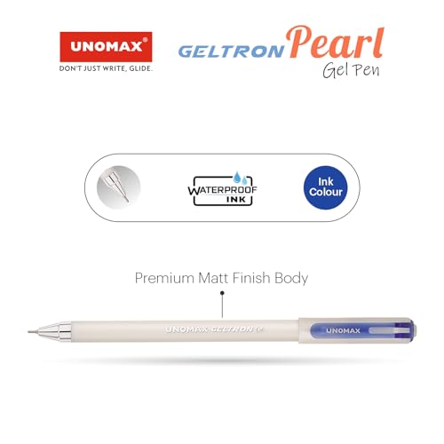 UNOMAX Geltron Pearl 20 (20 Blue) | Professional Ergonomic Design for Daily Use, Exam-Friendly | Fast-Flowing Ink, Writing Precision, Budget-Friendly,