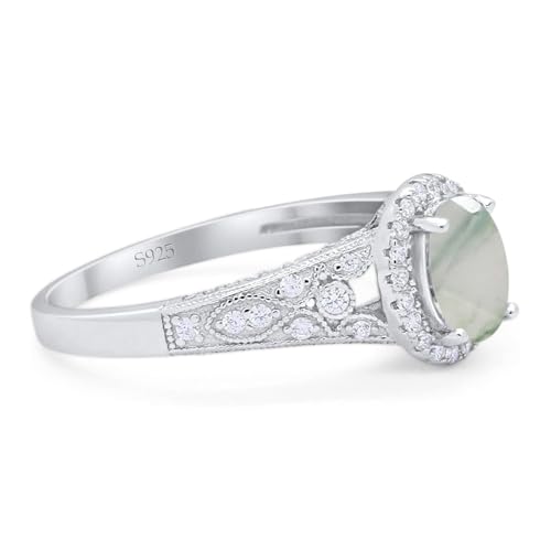 OMRANII Art Deco Ring Oval Natural Green Moss Agate Vintage Style Halo Cluster CZ Wedding Engagement Rings For Women 925 Sterling Silver Gift For Her2