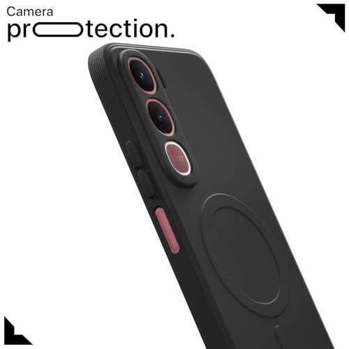 Image of Amazon Basics Back Cover for Vivo Y31 5G Soft Matte Silicone with Camera Protection | Mag-Safe Logo (Not Mag-Safe Compatible) | Shockproof Slim Fit Bumper Case (Black)