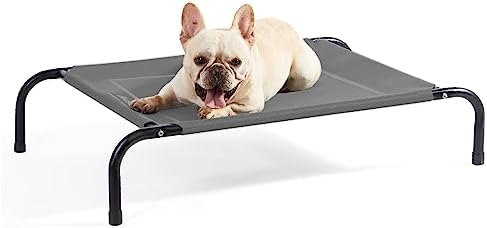 BEDSURE Hundeliege Outdoor kleine Hunde - Hundeliege grau | In und Outdoor Garten, für draußen Camping erhöhtes Hundebett, Größe in S 87 x 55 cm, höhe in 20 cm