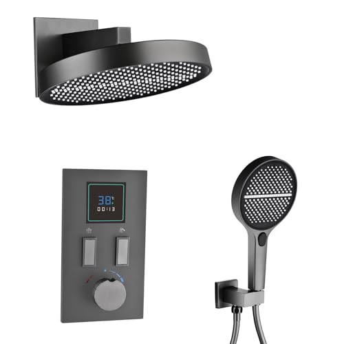 Système de Douche LED Thermostatique avec Large Pomme de Pluie 12" et Touche Piano