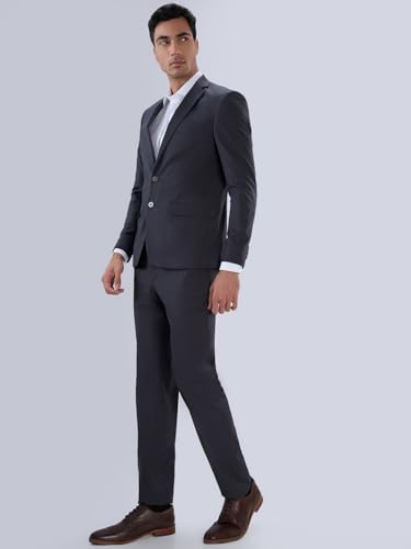 Image of Raymond Men Slim Fit Solid Pattern Terry Rayon Blend Notch Lapel Full Sleeve Formal Suit