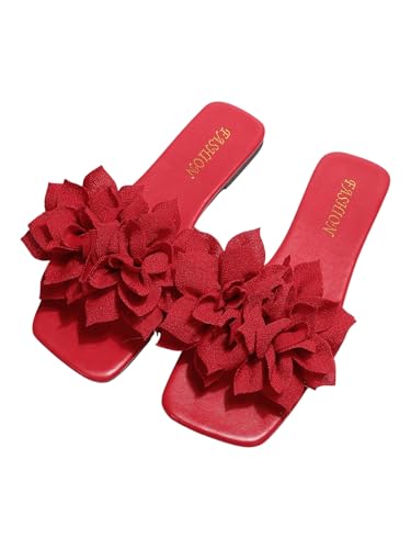 GORGLITTER Women's Flower Flat Sandals Floral Slip on Dressy Cute Vacation Slides Sandal 2025