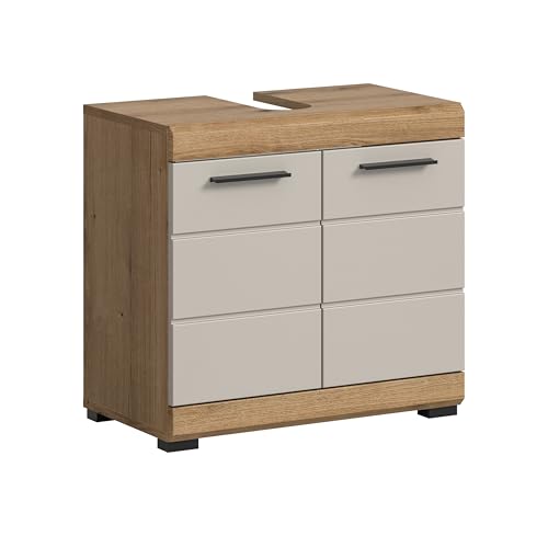 xonox.home – Waschbeckenunterschrank Scout 60x56x34 cm in Evoak Oak und Kaschmir Nachbildung matt – Moderner Unterschrank fürs Bad – elegant, platzsparend & pflegeleicht