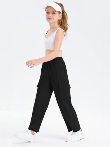 Image of Girls Kids Cargo Sweatpants Wide Straight Leg Jogger Pants 5-14 Years