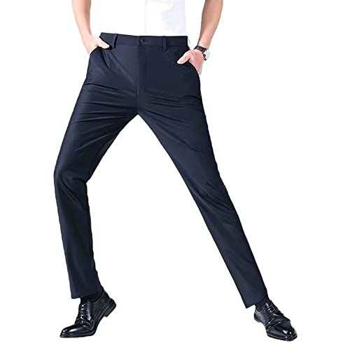 Men's High Elasticity Dress Pants Premium No Iron Classic Casual Pant Flat Front Straight Fit Trouser Pant