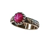 Salish Sea Inspirations Round Created Pink Star Ruby Ring Blooming Flower Crown Vintage Silver (8mm Stone)