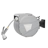 BxxB Retractable Garden Hose Reel,1/2 in x 100ft Wall Mounted Hose Reel, Optional Position Lock，Slow-Retract System，Wall Mounted，180°Swivel Bracket，Light Grey
