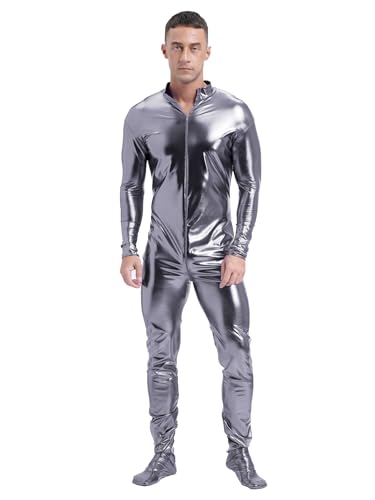 Men Metallic Bodysuit Zentai Without Hood Adult Shiny One Piece Spandex Body Suit Jumpsuits